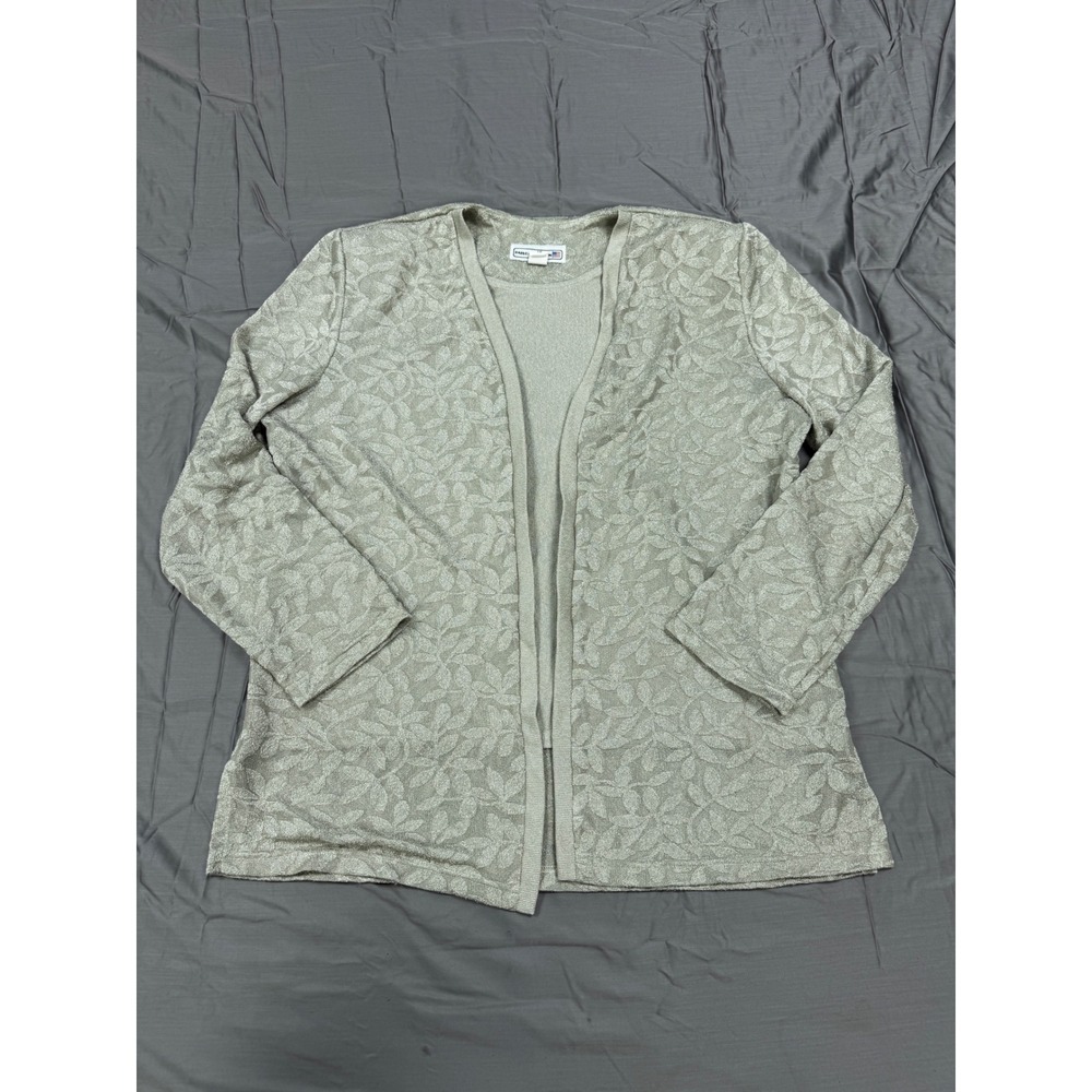 Vintage 90s Pablo Collection Gold Metallic Leaf Knit Cardigan Shell Set Size 18